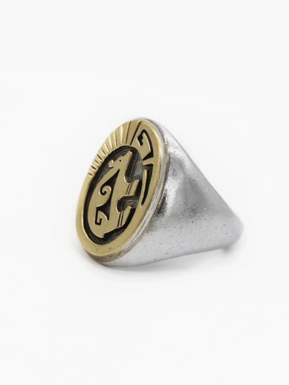 Native American Navajo Calvin Peterson Bear 14K Gold Sterling Silver Ring
